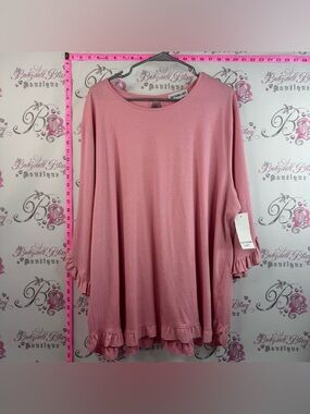 Southern Lady top shirt ruffles keyhole brand new Pink Ruffle-Hem Women's Top